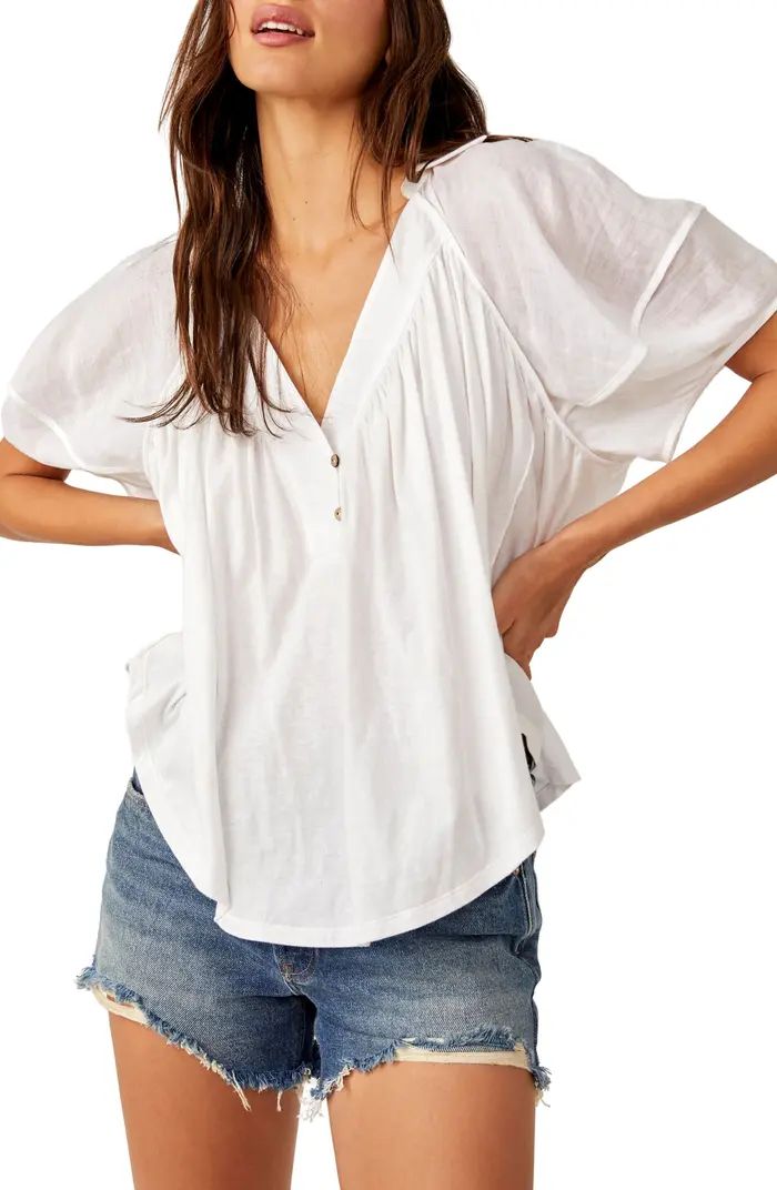Sunray Mixed Media Cotton Jersey Babydoll Top | Nordstrom