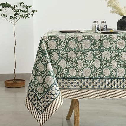 Labhanshi Indian Handblock Print Floral Cotton Table Cloth|Rectangle 60x90 Inch 6-Seater Kitchen ... | Amazon (US)