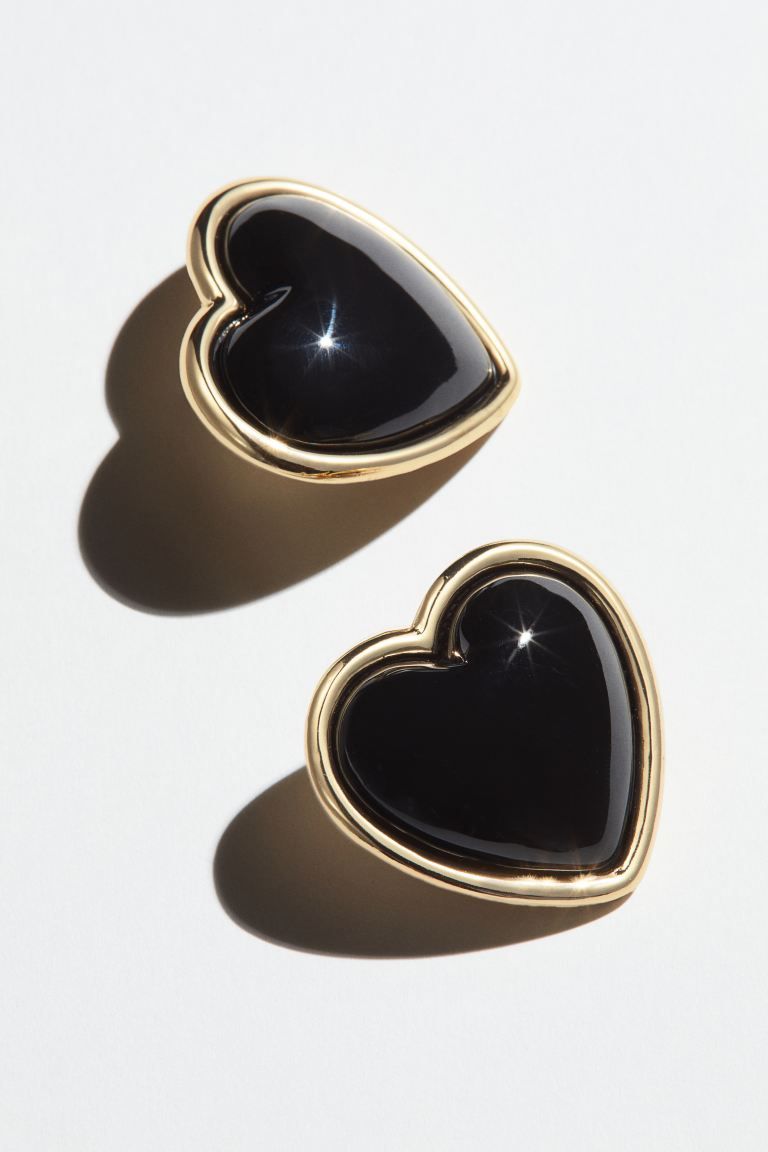 Heart-shaped earrings - Black - Ladies | H&M GB | H&M (UK, MY, IN, SG, PH, TW, HK)