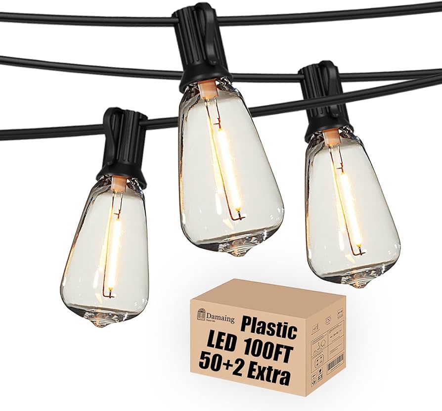 DAMAING Outdoor LED 100 FT Patio String Lights,52 ST38 Shatterproof Edison Style LED Bulbs,Vintag... | Amazon (US)