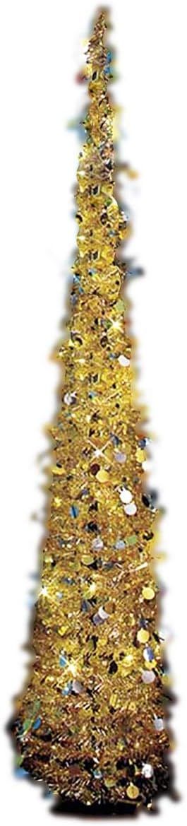 Affordable, Collapsible 65" Lighted Christmas Trees in Gold/Silver for Small Spaces with Timer | Amazon (US)