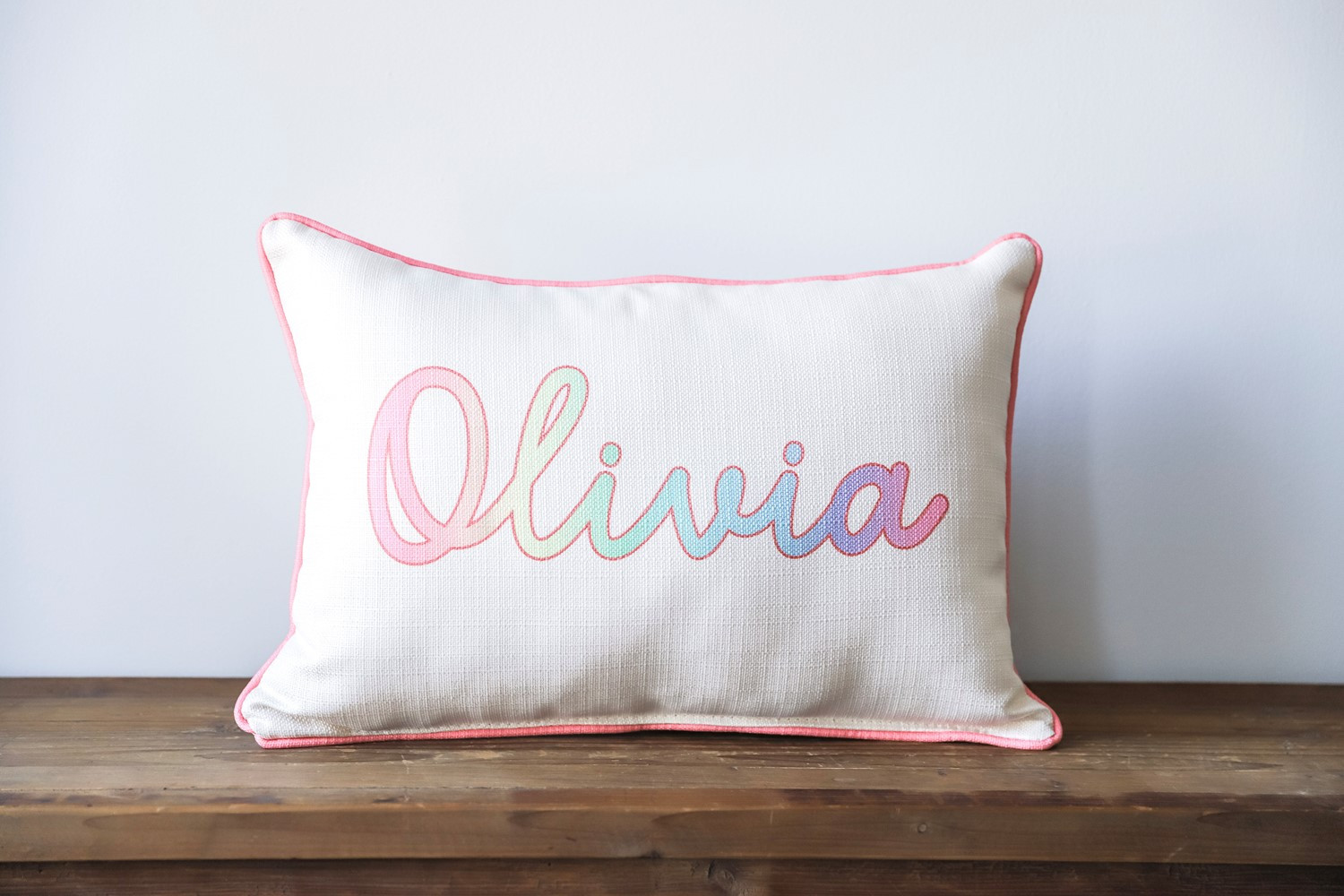 Rainbow Gradient Baby Name Pillow | Little Birdie | Little Birdie