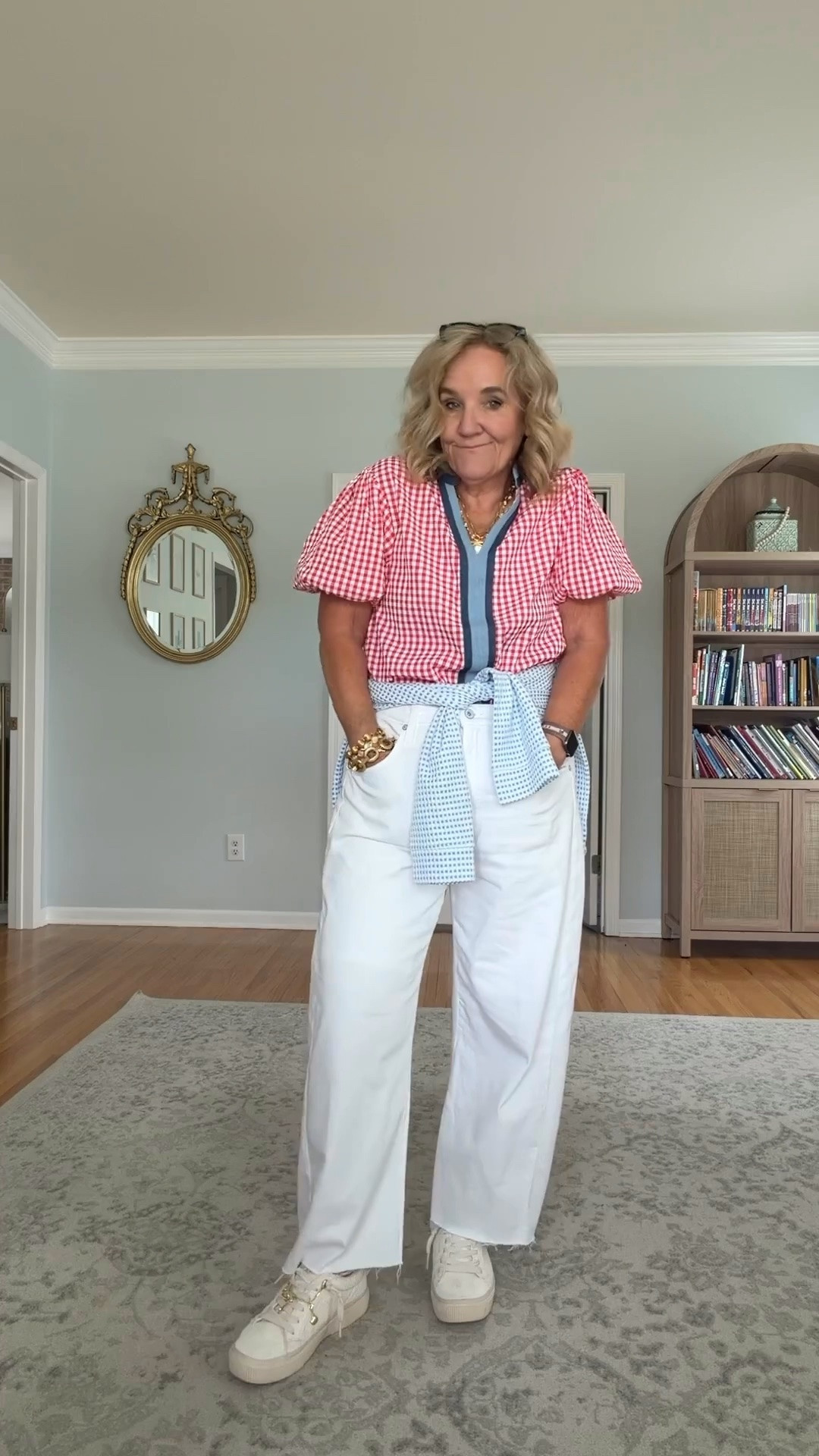 This gingham puff sleeve blouse adds the perfect pop of color to crisp white denim. Finished with contrast trim and a coordinating sash belt, it’s a fresh, polished look for summer days, brunch, or vacation.

💡 LTK MADE EASY

❤️ Heart = Support my posts
🔖 Save = Get sale & restock alerts
📋 Lists = Keep favorites organized
📲 Share = Send to yourself for later
💬 Comment = Ask me anything

#LTKootd #LTKSeasonal #LTKOver40