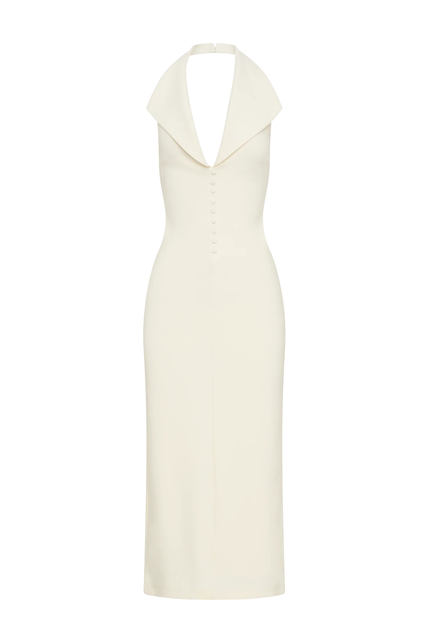 Annita Crepe Halter Midi Dress - Ivory | MESHKI US