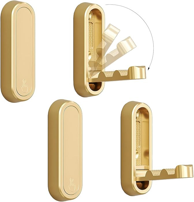 4PCS Folding Coat Hooks, Heavy Duty Wall Hooks Made of Zinc Alloy, Foldable Gold Wall Hooks for H... | Amazon (US)
