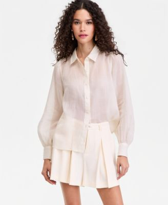 I.n.c. International Concepts Women's Puffed-Sleeve Blouse, Macy's Exclusive - Deep Black | Macy's