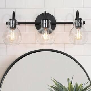 LNC 22 in. 3-Light Modern Black Bathroom Vanity Light Farmhouse Wall Sconce with Clear Glass Glob... | The Home Depot