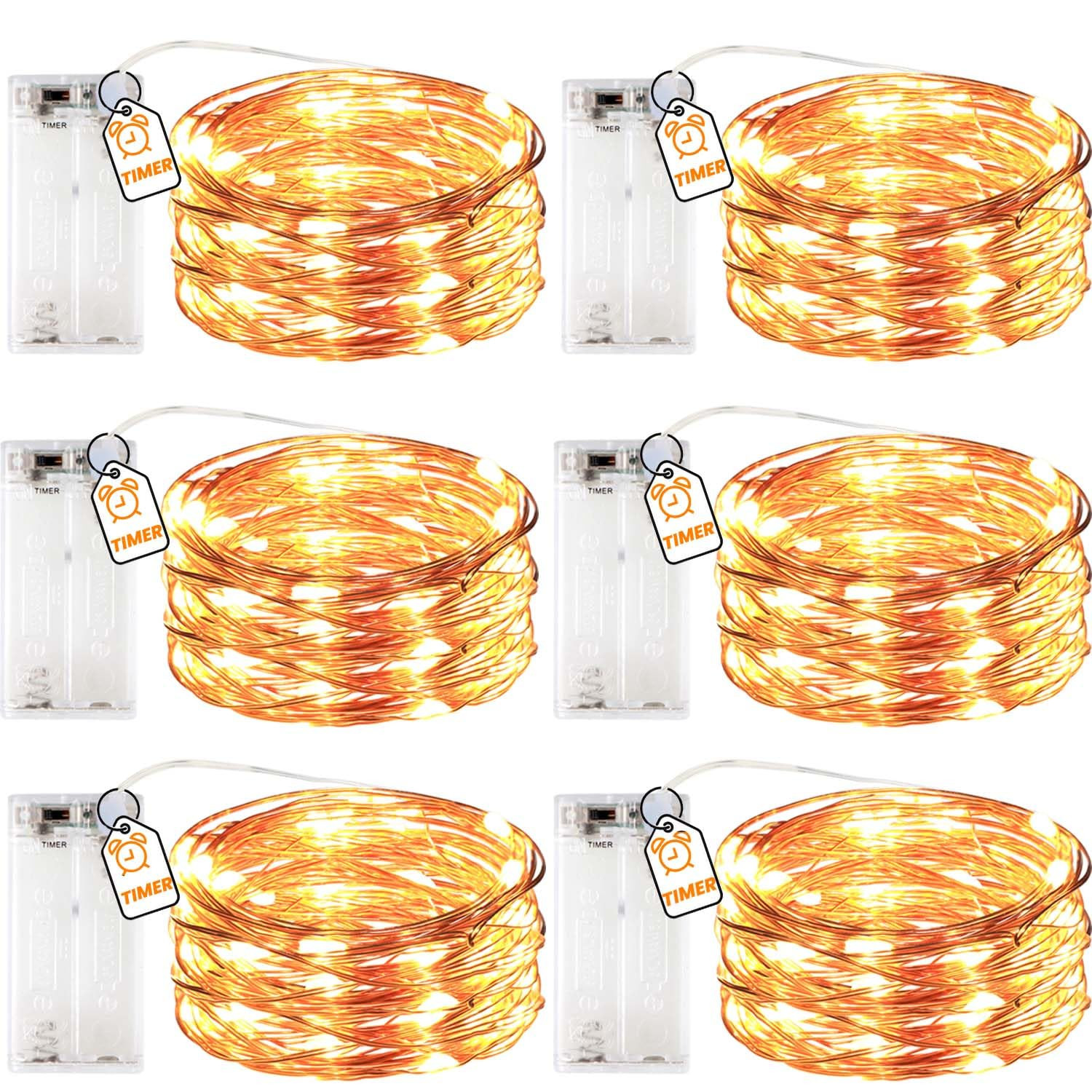 innotree 6 Pack LED Fairy String Lights Battery Operated with Timer, 10Ft 30LEDs Battery Powered ... | Amazon (US)