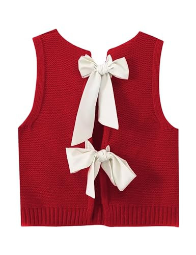 Lianlive Womens Summer Sweater Vest Top Casual Sleeveless Bow Tie Back Knit Tank Tops 2026 Cute Vacation Outfits (Red-S) | Amazon (US)