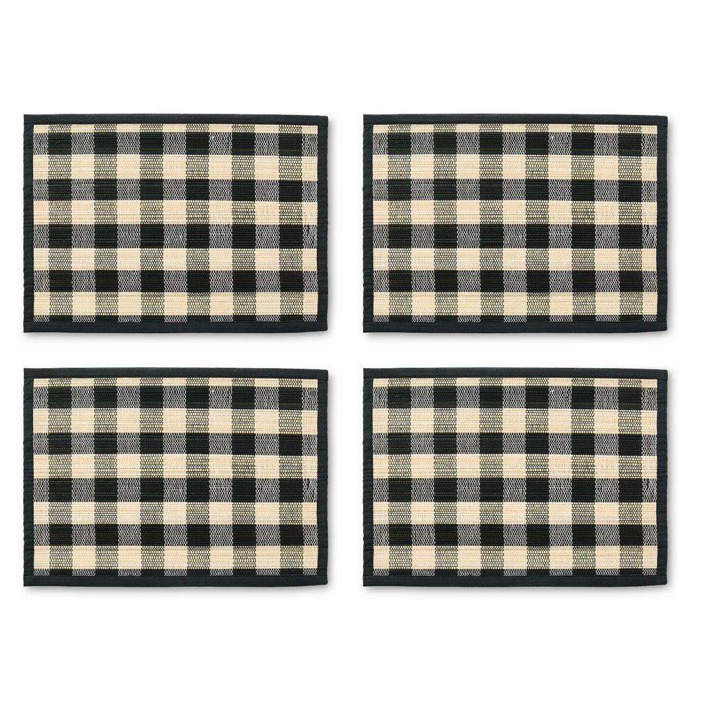 Black Woven Check Straw Placemats, Set of 4 | MacKenzie-Childs