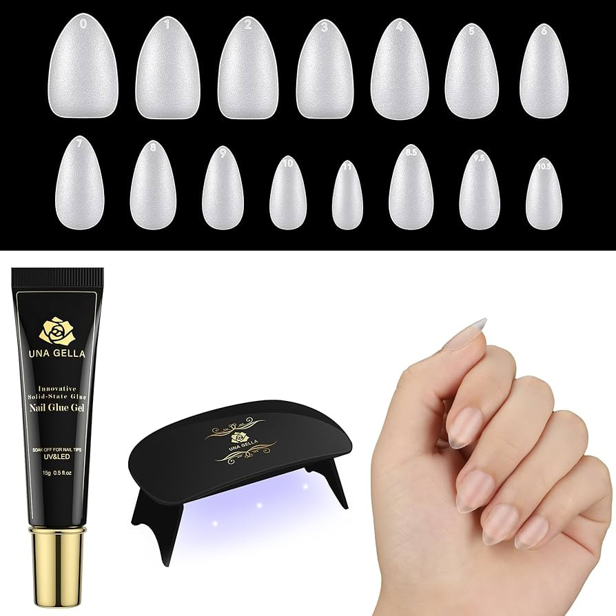 UNA GELLA Short Gel Tips Nail Kit, Glue Gel Nail Kit Short Almond with 15ML Solid Gel Glue,300PCS... | Amazon (US)