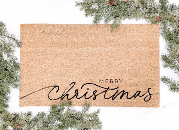 Merry Christmas Modern Script Doormat Christmas Doormat - Etsy | Etsy (US)