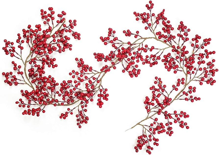 Artiflr Red Berry Garland, 6FT Flexible Artificial Red and Burgundy Berry Christmas Garland for I... | Amazon (US)