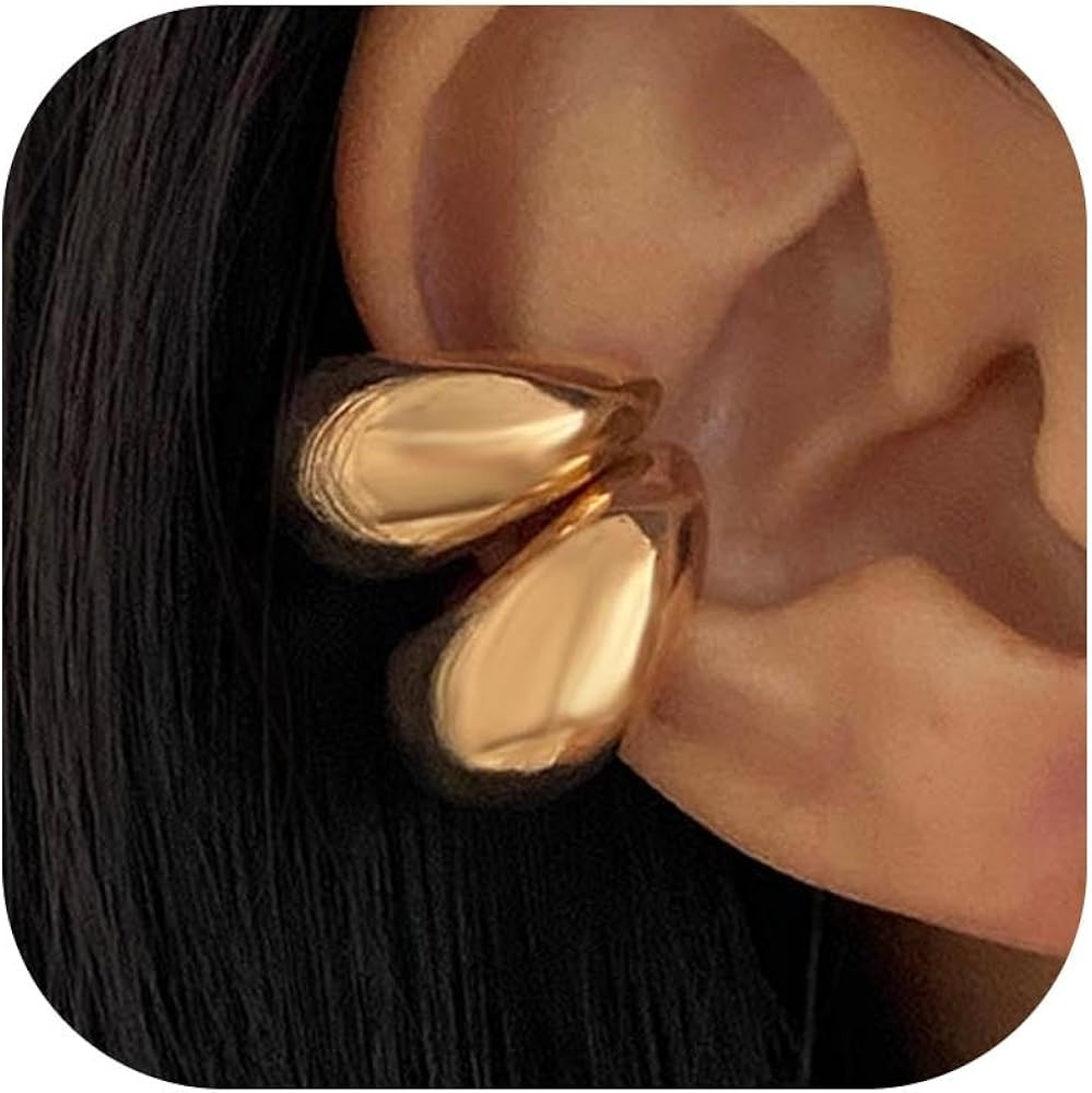 Chunky Gold Ear Cuff for Women Non-Piercing Cartilage Clip-On Earrings Trendy Jewelry Gift | Amazon (US)