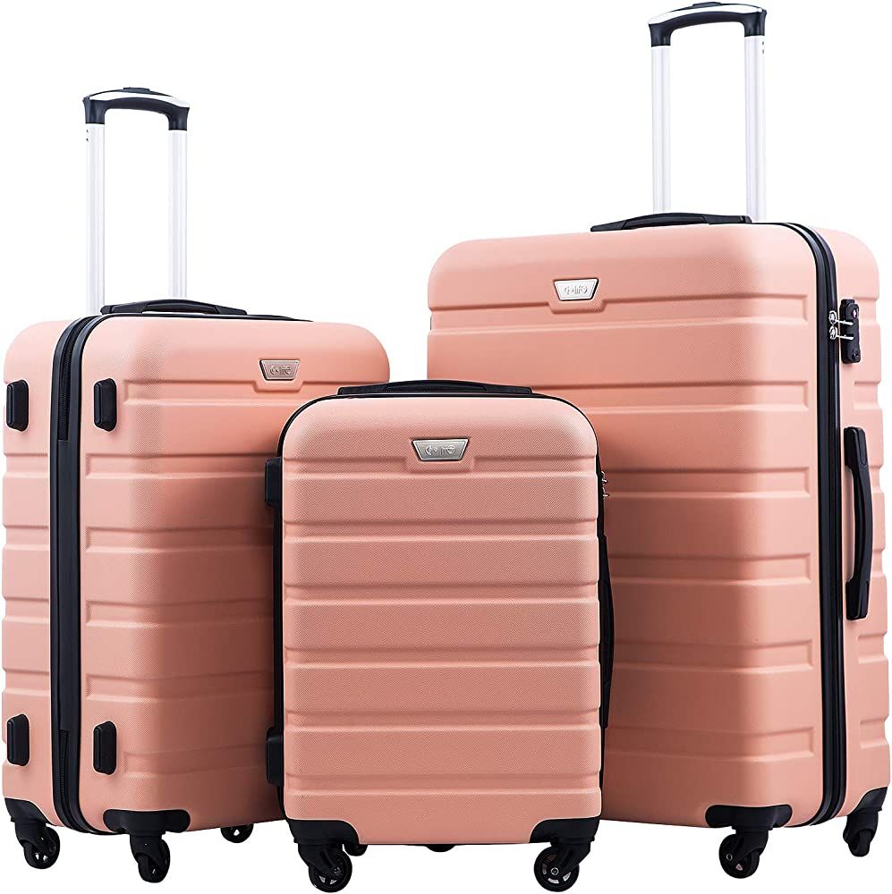 Coolife Luggage 3 Piece Set Suitcase Spinner Hardshell Lightweight TSA Lock (sakura pink, 3 piece... | Amazon (US)