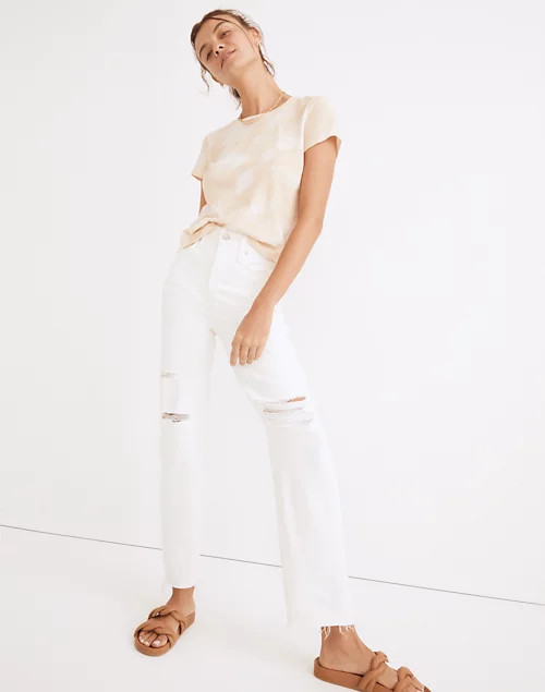 The Perfect Vintage Straight Jean in Tile White: Ripped-Knee Edition | Madewell
