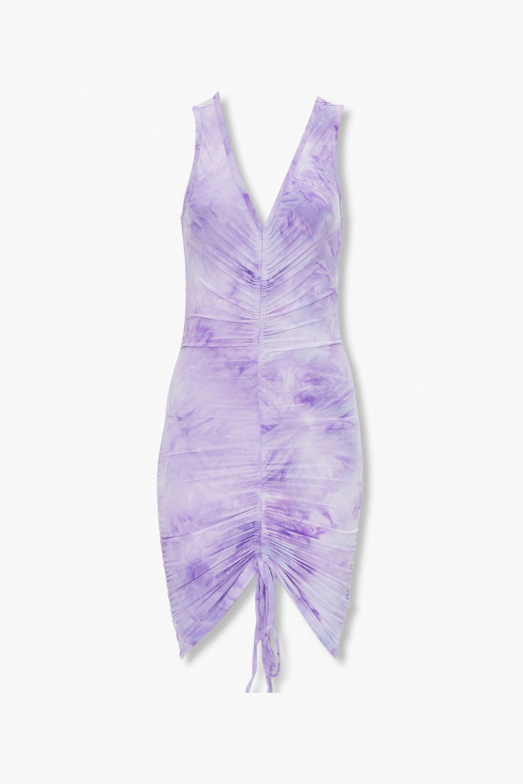 Ruched Tie-Dye Bodycon Dress in Lavender/Cream, Size XL | Forever 21 (US)