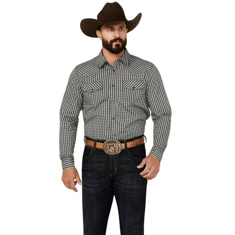 Gibson Trading Co Men's Cube Plaid Print Long Sleeve Snap Western Shirt - GMSP24W3-BLK Medium - W... | Walmart (US)