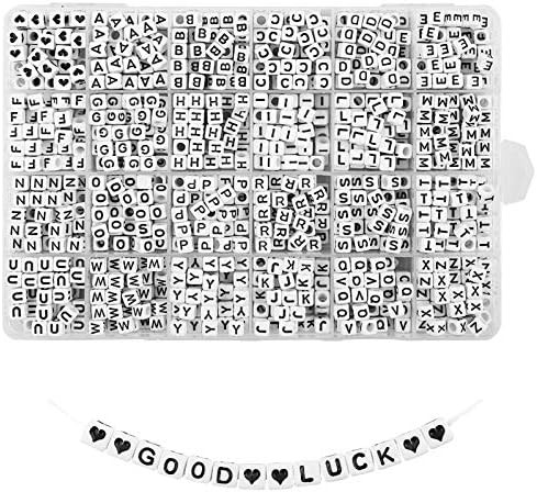 Quefe 1440pcs Acrylic Letter Beads White Cube Alphabet Beads Sorted Alphabet Beads for Jewelry Makin | Amazon (US)