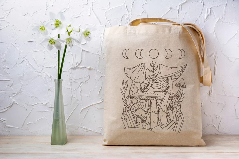 Mushrooms Moon and Crystal Tote Bag. Eco Friendly Sustainable - Etsy UK | Etsy (UK)