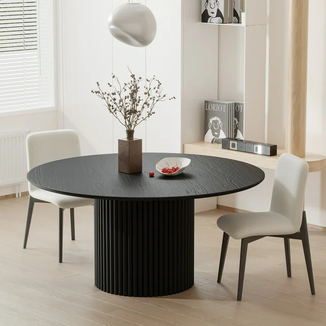 60" Modern Oak Wood Dining Table Large Round Dining Room Tables,Black - Walmart.com | Walmart (US)
