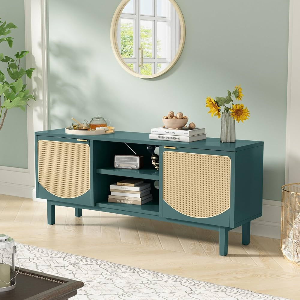 ARTPOWER 58”Rattan TV Stand, Mid Century Modern TV Stand for 55/60/65 inch TV, Boho TV Console,... | Amazon (US)