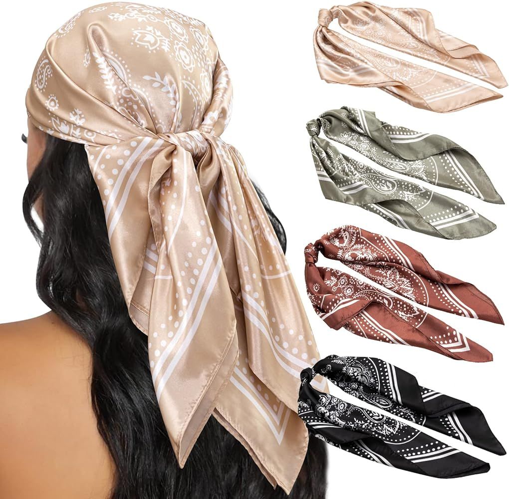 HBselect 4PCS Head Scarf for Women 35” Head Scarves Silk Like Satin Neck Scarfs Square Bandana ... | Amazon (US)