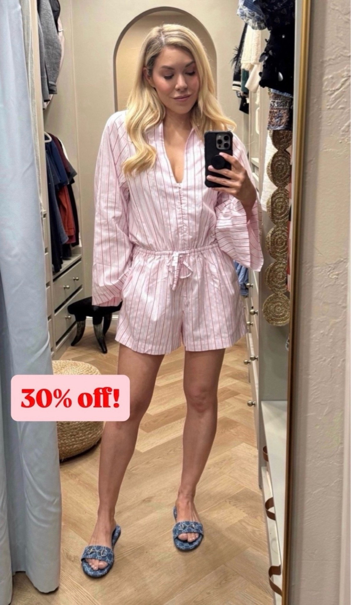Summer Romper
Gucci Sandals 
Gucci Slides 
Summer Outfit