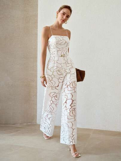 MOTF PREMIUM SUMMER ARTISTIC ROSE TEXTURE CAMISOLE JUMPSUIT, ELEGANT WAIST-CINCHING SLIMMING HIGH... | SHEIN