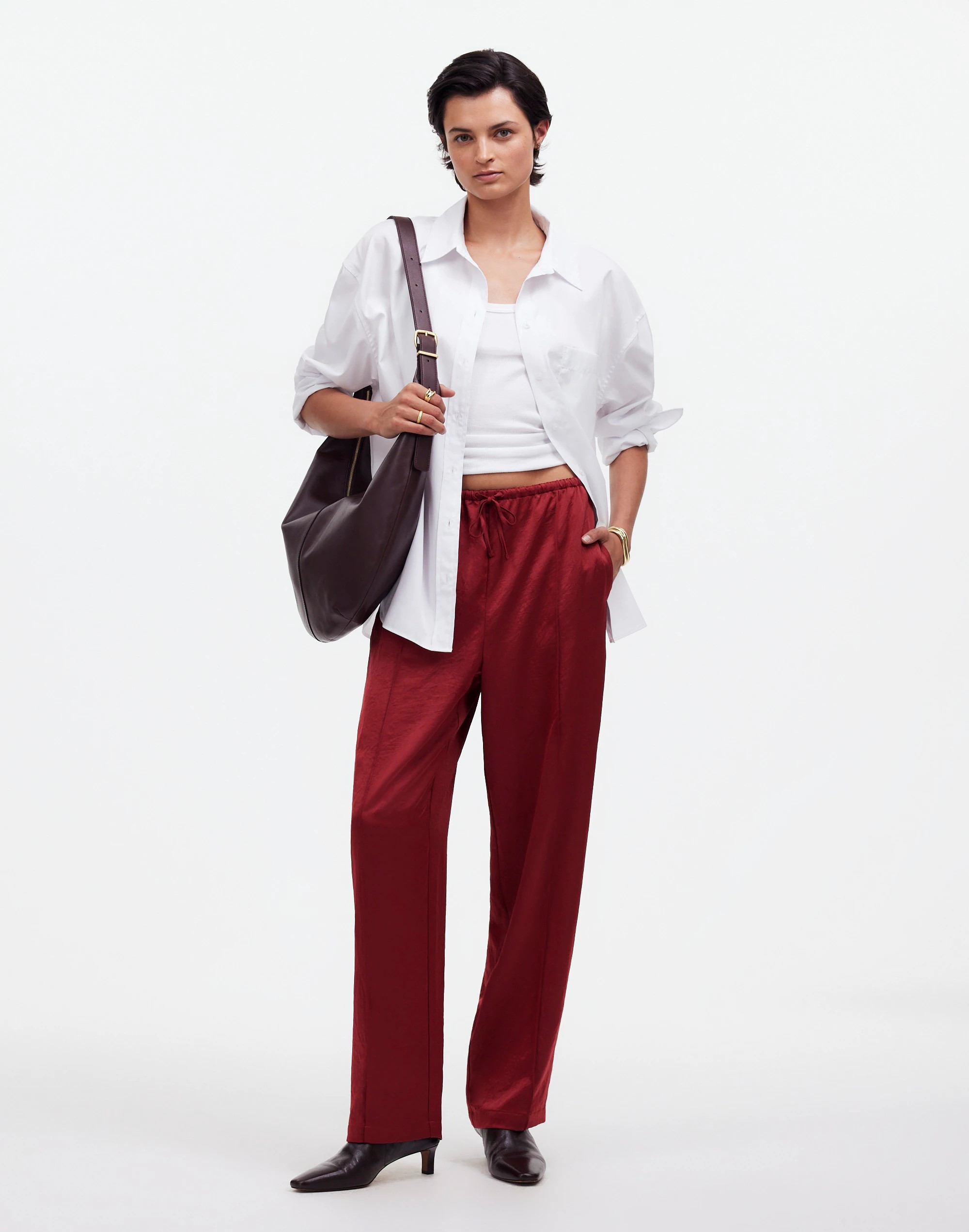 Tall Pintucked Slim Pull-On Pants in Satin | Madewell