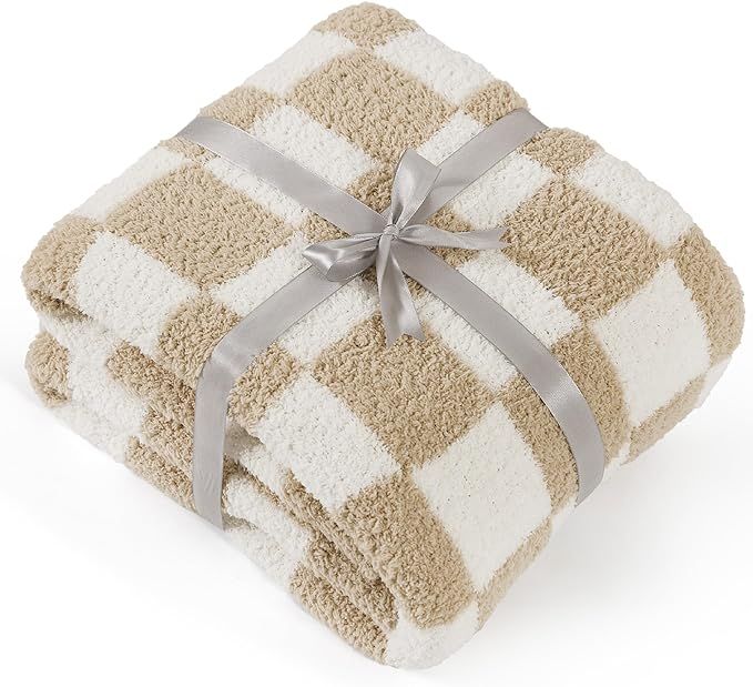 Bedsure Super Soft Knit Throw Blanket - Warm Cozy Reversible Checkerboard Brwon Blanket, Fluffy F... | Amazon (US)