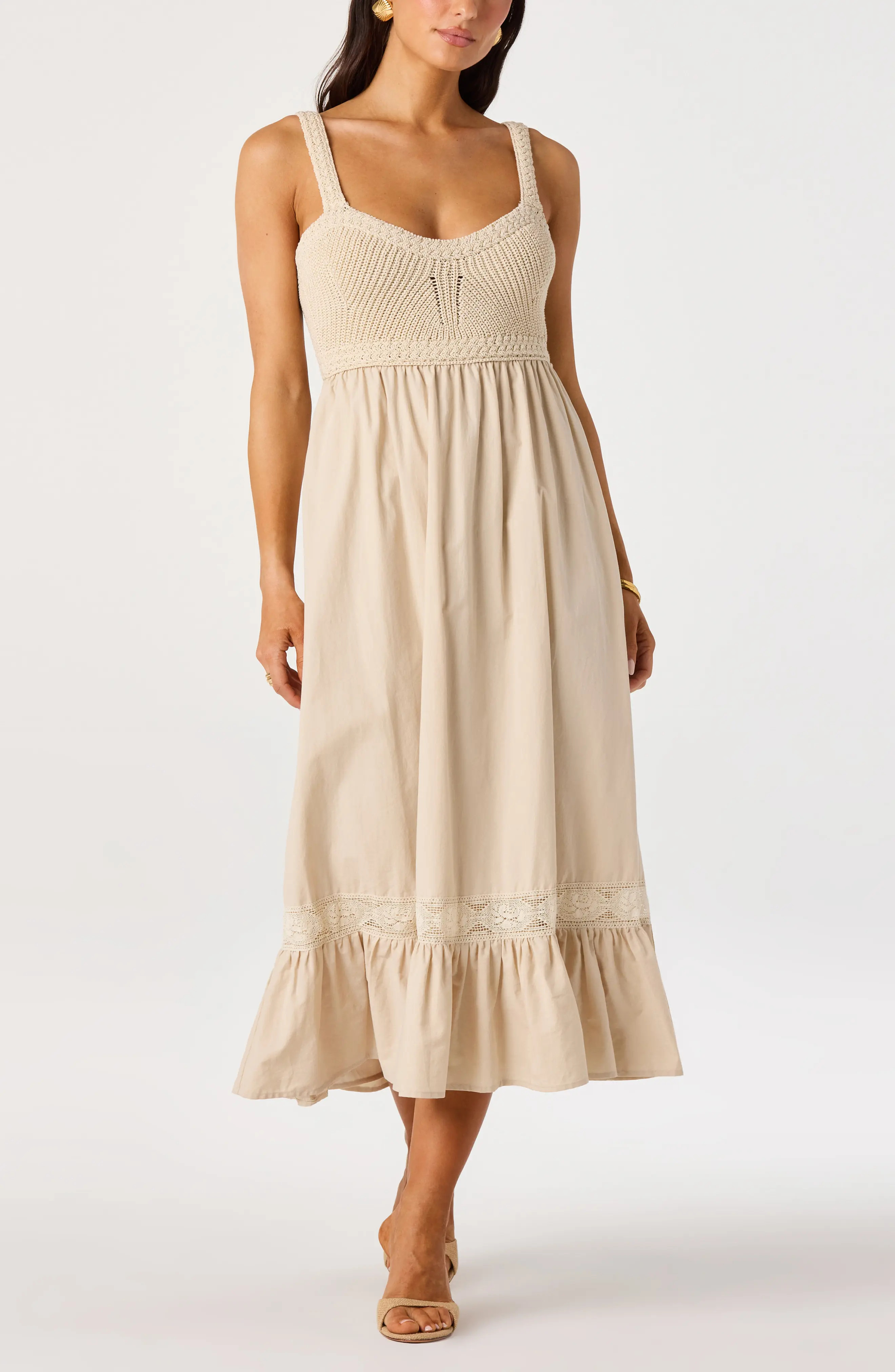 Jacquelin Mixed Media Back Cutout Midi Dress (Women) | Nordstrom | Nordstrom