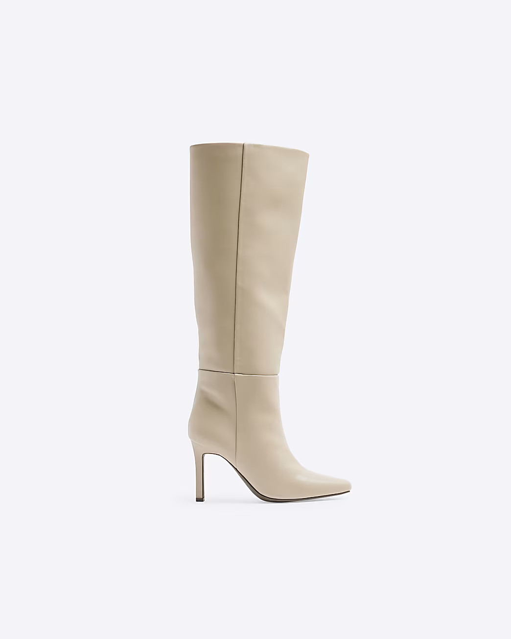 Beige heeled high leg boots | River Island UK & IE