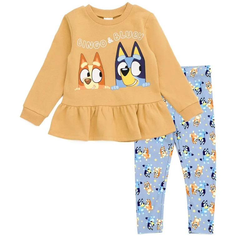 Bluey Bingo Peplum Sweatshirt and Leggings Outfit Set Toddler to Big Kid | Walmart (US)