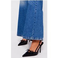 Escarpins en PU enduit noir pointus à détail noeud et talon moyen, Noir | PrettyLittleThing (FR)