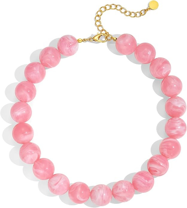 Chunky Beaded Necklace for Women 20MM Oversized Resin Bead Statement Necklaces Trendy Boho Summer... | Amazon (US)