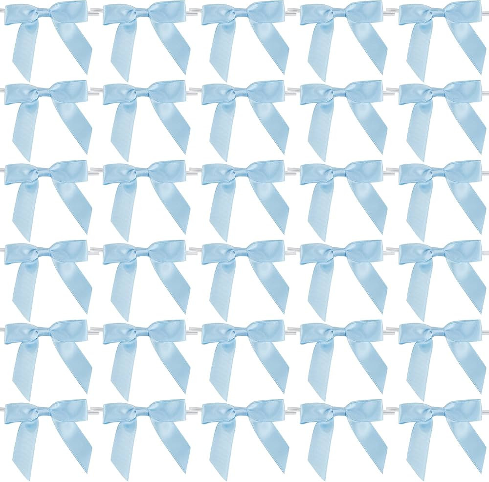 AIMUDI Light Blue Satin Ribbon Twist Tie Bows 2.5" Pretied Blue Bows for Baby Shower Premade Baby... | Amazon (US)