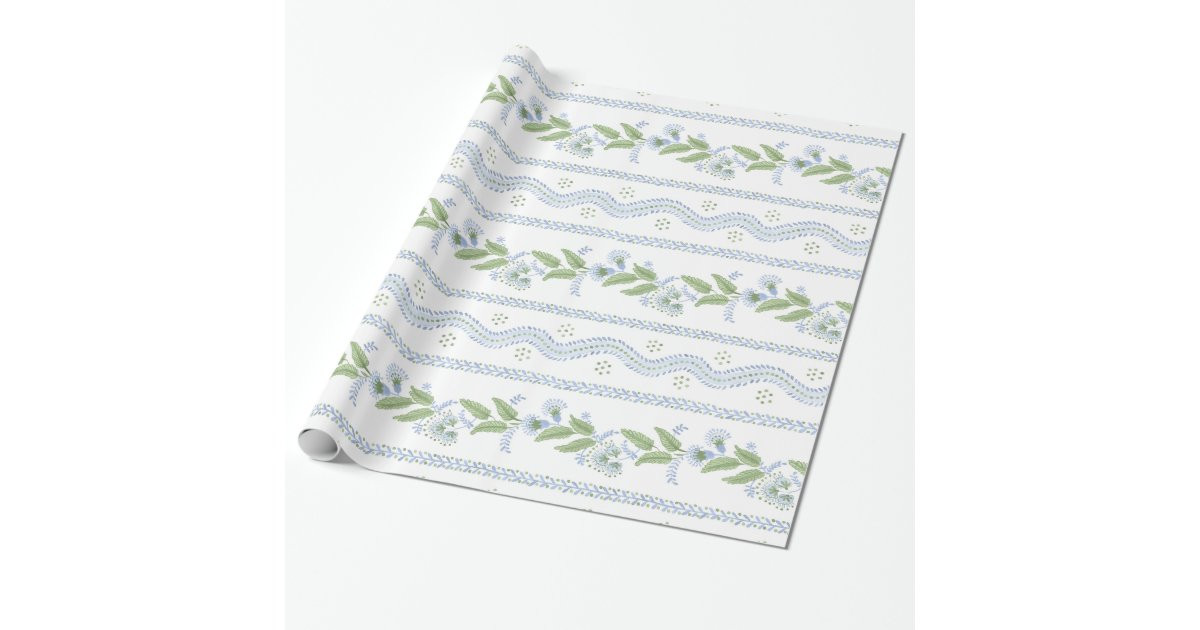 Emma Stripe Cornflower Blue and Green Wrapping Paper | Zazzle