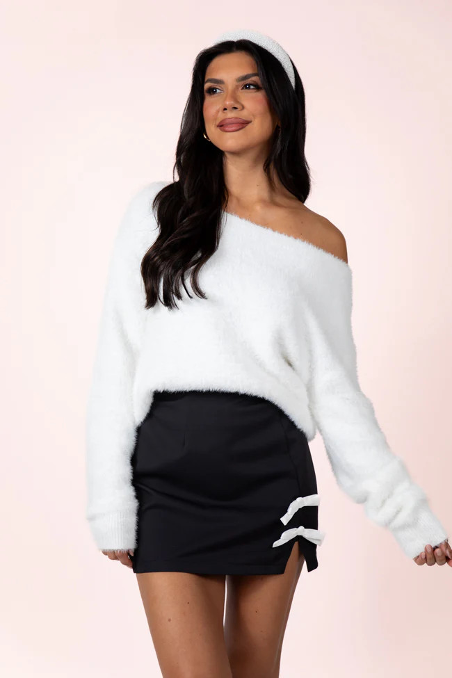 Sweet Memories Ivory Boatneck Fuzzy Sweater | Pink Lily