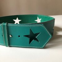 Vintage Ungaro Italian Green Leather Stars Belt Large Nos | Etsy (US)