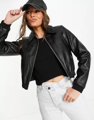 Pimkie faux leather bomber jacket with collar in black | ASOS (Global)