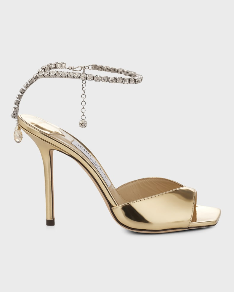 Jimmy Choo Saeda Metallic Crystal Ankle-Strap Sandals | Neiman Marcus