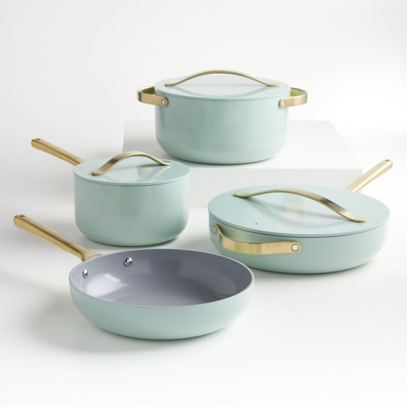 Caraway Home Silt Green 7-Piece Non-Stick Ceramic Cookware Set + Reviews | Crate & Barrel | Crate & Barrel