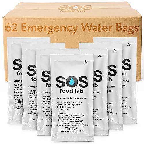 S.O.S Emergency Drinking Water – 62 Packets (4.22 oz Each) – 5-Year Shelf Life, Disaster Preparedness Supply, Portable Survival Water with Usage Tips – Ideal for Home, Car, Hiking, Camping | Amazon (US)