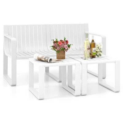 3 PCS Patio Furniture Set w/1 Loveseat & 2 Side Tables All-Weather Bistro Set | Wayfair North America