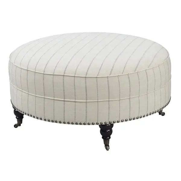 Copper Grove Redhook Off White Stripe Round Cocktail Ottoman | Bed Bath & Beyond