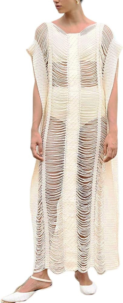 Bsubseach Women Crochet Hollow Out Swimsuit Cover Ups Knitted Beach Tank Dress | Amazon (US)