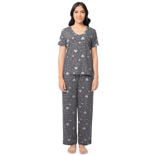 Fruit of the Loom Women's Short Sleeve Tee and Pant 2 Piece Sleep Pajama Set, Charcoal/Hearts, 3X | Amazon (US)