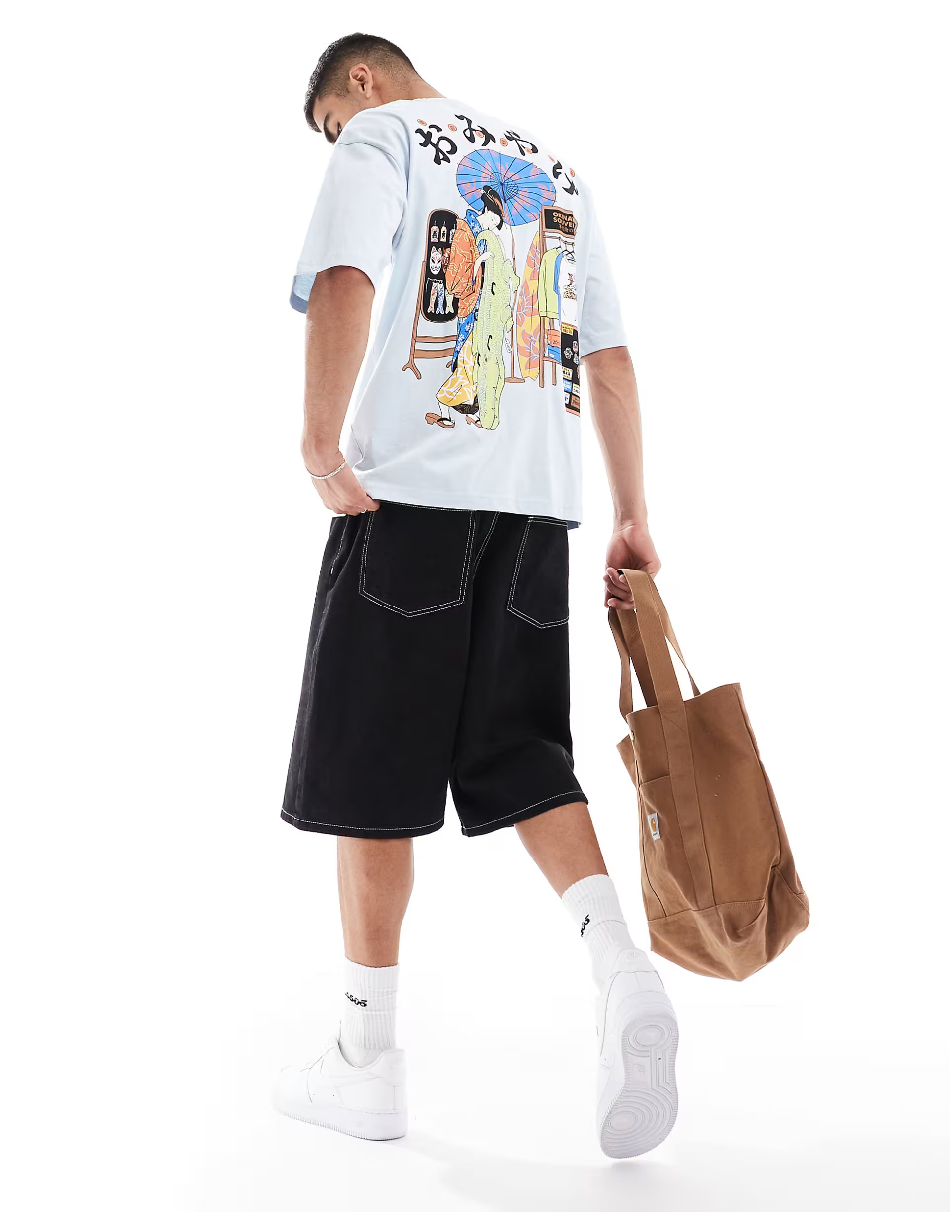 Bershka japanese back printed t-shirt in blue | ASOS (Global)