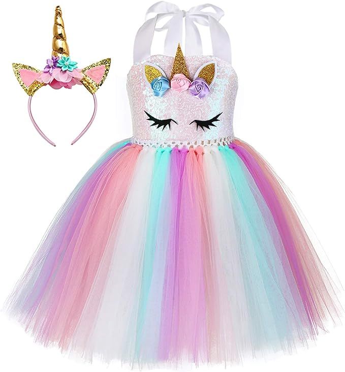 Tutu Dreams Sequin Unicorn Dress for Girls 1-10Y with Headband Birthday Dance Party Dresses | Amazon (US)
